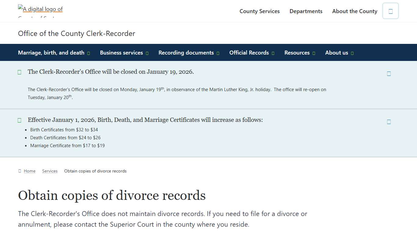 Obtain copies of divorce records | Office of the County Clerk-Recorder | County of Santa Clara